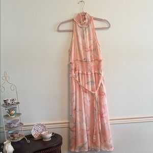 Halter Maxi Dress in Peach Floral with Smocked Waist